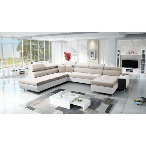 Großer multifunktionaler Eckschrank Morena X,  Kunstleder/Uttario Velvet Weiß/Beige Rechts (1/5)