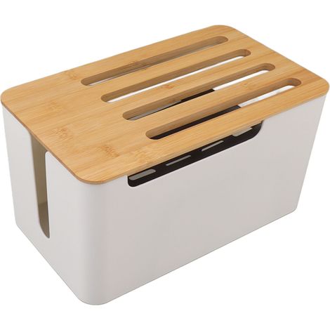 Boîte de rangement pour routeur Wi-Fi domestique, grand espace, multi-orifices, revêtement en bambou, organisateur pour routeur Wi-Fi domestique (1/5)