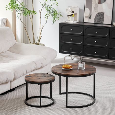 Wokaka tables basse Rondes Gigognes (lot de 2) - style industriel - pieds en métal Noir - Φ60cmΦ40cm (1/5)