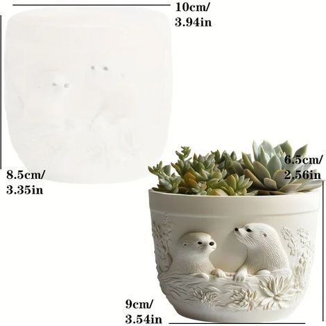 (Moule SANS BW50) Moule en résine silicone en forme de relief montagneux pour pot de fleurs succulentes, avec motif d'eau vive, boîte de rangement, coupelle à bougie, moule en plâtre (1/4)