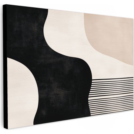 TABLEAU SUR TOILE Abstrait - Japandi - Beige - Moderne Tableau Cuisine Décoration murale 90x60 cm