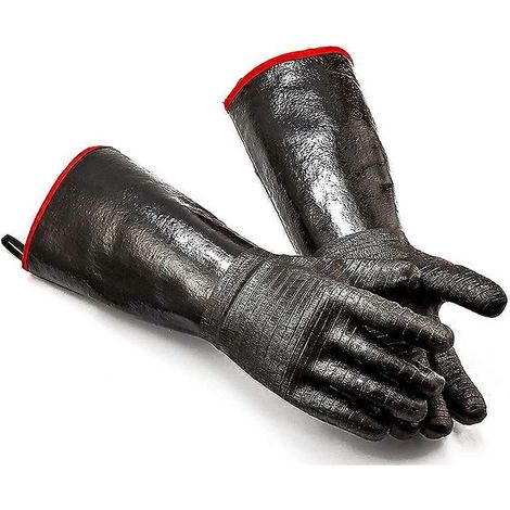 Gants de barbecue résistants aux hautes températures, gants de cuisine isolants thermiques, compatibles avec le gril, le fumage, la cuisson au four et la pâtisserie. Manches longues de 43 cm. (1/5)