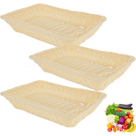 3 Pièces Rangement Tissés en Polyosier, Panier Osier 35 25 7 cm, Rectangulaires en Osier Pain Paniers, Paniers D'affichage de Table, pour Présentation, Cuisine, Restaurant, Extérieur (Crème) (1/5)