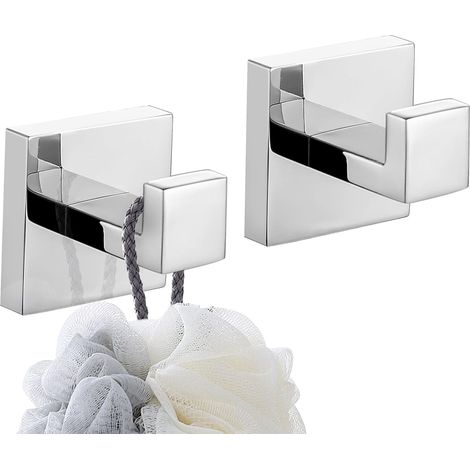 Crochets pour peignoirs, crochets muraux pour salle de bain/garage, crochets pour serviettes/peignoirs en acier inoxydable, lot de 2, finition polie, crochets muraux pour serviettes en acier inoxydabl (1/5)