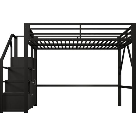Letto a soppalco 140 x 200 cm in metallo nero con contenitori, armadio e illuminazione LED MODENUIT (1/5)