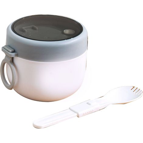 Bol isotherme petit-déjeuner 304 inox couvercle cuillère pot lait soupe portable école bureau bocal bouillie blanc (1/5)