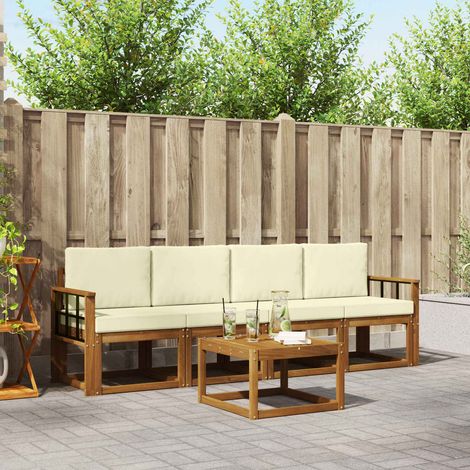 Outdoor-Sofagarnitur 5 pcs Natur und Creme Massivholz Akazie
