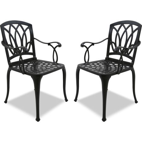 Homeology Positano 2-Large Garden & Patio Bistro Chairs with Armrests in Cast Aluminium Black (1/5)