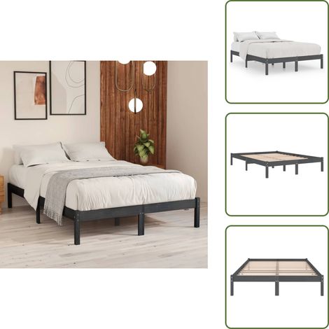 Cadre de lit sans matelas gris bois massif 200x200 cm - Cadre De Lit - Lit Double - Lit En Bois - Bois Massif - Sommier (1/5)