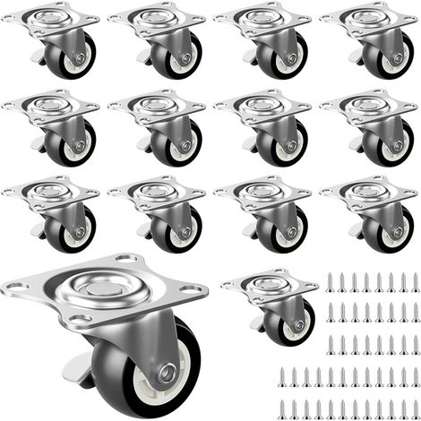 Lot de 14 roulettes pivotantes avec frein - 25 mm - Petite capacité de charge : 112 kg - Roulettes de transport à 360 ° - Pour meubles d'établi ou autres appareils (noir) (1/5)