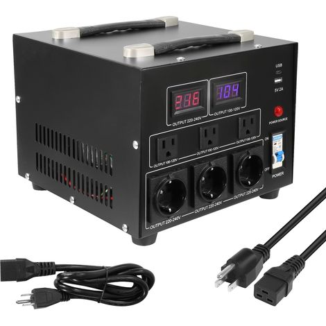 Mophorn Trasformatore convertitore di tensione, trasformatore step-up/down per impieghi gravosi da 3000 W, converte 110V in 220 V e 220V in 110V, con prese USA/UE e porta USB da 5V, certificato CE