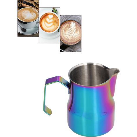 Latte-Art-Kanne aus Edelstahl im italienischen Stil mit großem Fassungsvermögen, ideal für die Zubereitung von raffinierten Kaffeespezialitäten und zum Aufschäumen von Milch. 350 ml. (1/5)
