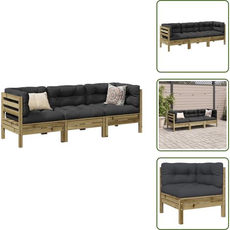 The Living Store 3-tlg. Garten-Sofagarnitur mit Kissen Kiefernholz Imprägniert - Kiefernholz (1/5)