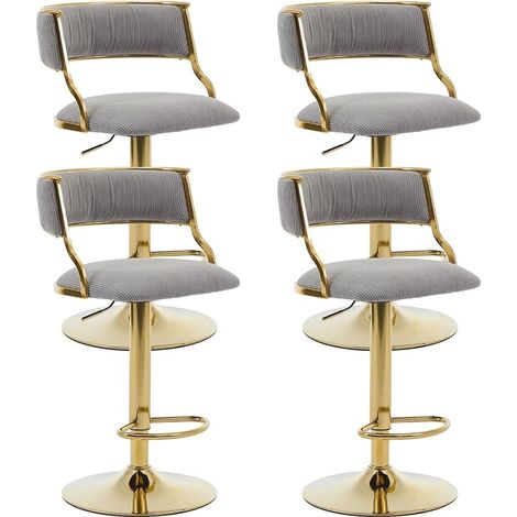 Bar Stools Set of 4 in Velvet Padded Counter Chairs with Curved Chic Hollow Backrest Stools for Kitchen Home Pub Restaurant, Gray, Wahson