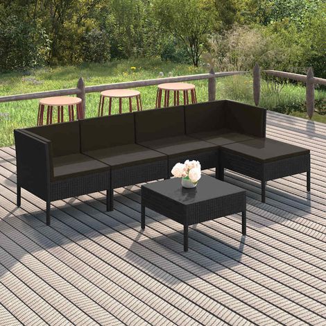 Salon de jardin 6 pcs Ensemble Table et Chaise de Jardin - avec coussins Résine tressée Noir BV417233 - BonneVie (1/5)