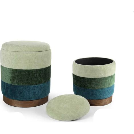 Set aus 2 grünen Poufs mit Stauraum Ø38x44 und Ø31x38