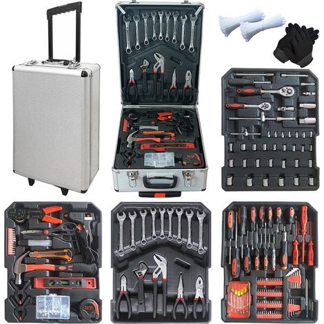 Hobag – Coffret multi-outils 815 pièces – Valise en aluminium légère avec roues – Outils organisés pour réparations et constructions - 815pcs