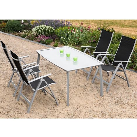 Garten Sitzgruppe Alu 4 Garten Klappsessel 1 Gartentisch 150 cm schwarz LONDON-29