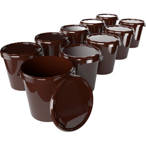 10x Hobbock Eimer mit Deckel 31,5 L, Lebensmittelecht Braun