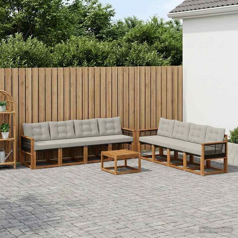 vidaXL Outdoor-Sofagarnitur mit Kissen 9 pcs Natürlich und Hellgrau (1/5)