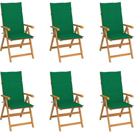 Lot de 6 Chaises de jardin - Chaises d'extérieur pour terrasse/jardin avec coussins vert Bois de teck BV730181 - BonneVie (1/5)