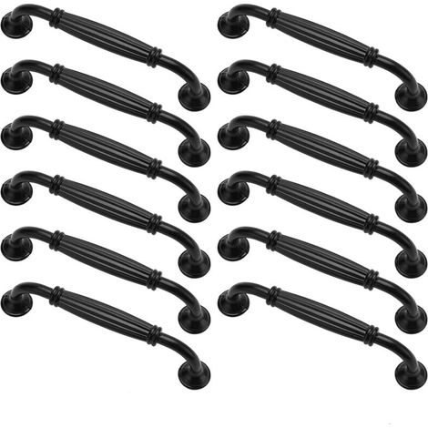 Lot de 12 poignées de porte de placard vintage européennes, poignées de tiroir antiques pour cuisine, chambre à coucher, distance entre les trous de 96 mm, noir (1/5)
