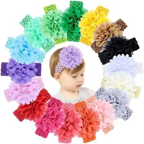 DS4441 18 Pcs Bébés Filles Bandeaux en Mousseline De Soie Fleur Doux Élastique Bande De Cheveux Accessoires Cheveux pour Nouveau