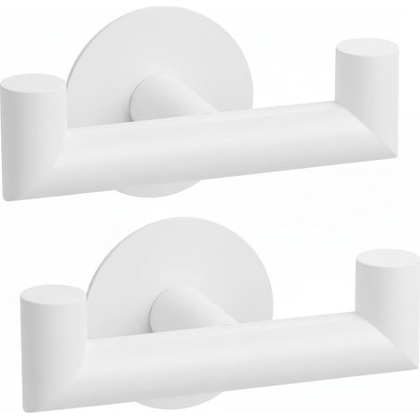 Double Crochet Adhesif Muraux, 2 Pièces Porte Serviette Salle de Bain, Acier Inoxydable, Accroche Tableau Sans Percer, Porte Manteau Mural Autocollant, Blanc (1/5)