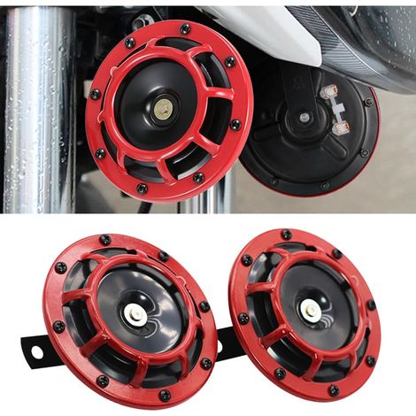 2 Piezas Kit Claxon Coche 12v, Bocina De Coche Super Fuerte Tono Alto Y Bajo Kit De Bocina Doble Metálica, Bocina Eléctrica Universal Metálica Super Fuerte Impermeable Coche(Rojo) (1/3)