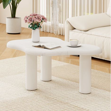 Couchtisch Wolkenform in Marmoroptik Weiß Spanplatte OKMYHOME (1/5)