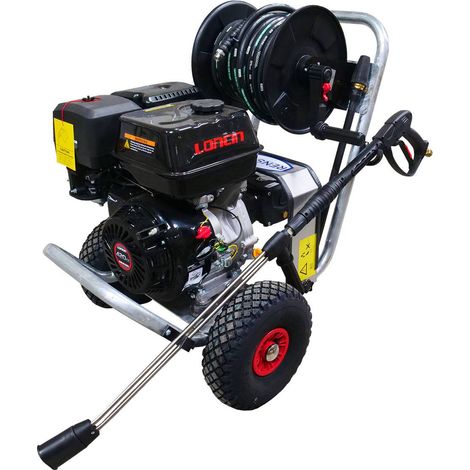 Renson – Nettoyeur haute pression thermique 250 bar – Débit 15 L/min – Moteur Loncin 9 kW – Châssis galvanisé avec roues gonflables – Flexible 20m
