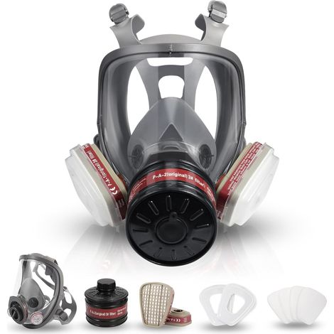 Wiederverwendbare Vollgesichts-Atemschutzmaske – Atemschutzmaske gegen nukleare und chemische Gase mit 40-mm-Aktivkohlefilter für Gase, Dämpfe, Stäube und Chemikalien