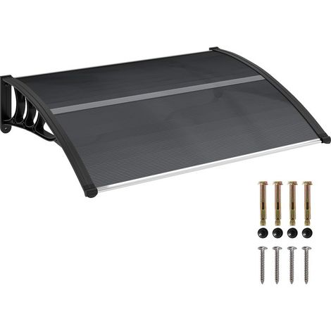 Auvent de porte d'entrée extérieur, protection contre la pluie et les UV, en aluminium et polycarbonate rigide, 100 x 75 cm, noir. (1/5)