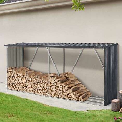 Casa.Pro – Abri à bûches couvert 352 x 80 x 152 cm – Acier galvanisé anthracite – Protection contre l'humidité – Montage facile