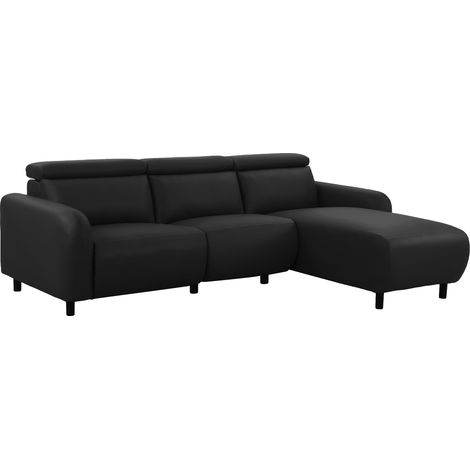 Skaane-Canapé 3 places avec chaise longue droite fonction électrique en PU noir (1/5)