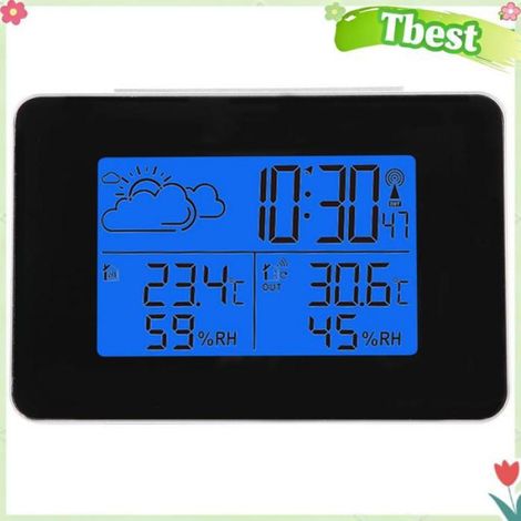 Tbest Horloge Fdit Station Météo Fil, Thermomètre Intérieur et Extérieur à Grand écran LCD avec Prévision de 8 linge pendule (1/5)