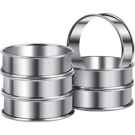 6 Pièces Cercle Tartelette, Cercle a Patisserie 8cm, Cercles et Cadres à Pâtisserie, Cercle a Tartelette, Moule a Pancake, Cercle Cuisine INOX pour Muffins Tartes Gâteaux Crumpets, pour la poêl (1/5)