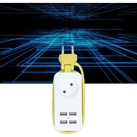1200-W-Steckdosenleiste, Standard-Rundstecker (deutsch), zwei Standard-Rundstecker (europäisch) und vier USB-Anschlüsse für Smartphones und Tablets (Mehrfachsteckdosen) – Weiß + Grün (1/5)