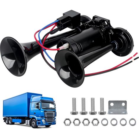 Klaxon à air de camion 12 V 150 dB, compresseur, double trompette, zinc chromé, pour voitures, camions, trains, bateaux (1/5)