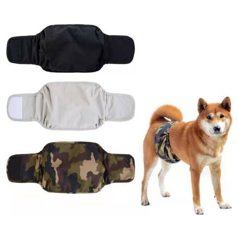 Couche Chien Male Lavable (Lot de 3) - Bandes réutilisables pour Chiens (Camo, L) (1/5)