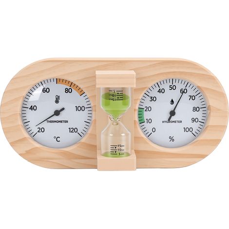 Thermomètre et hygromètre de sauna 2 en 1 avec sablier de 15 minutes pour pièce traditionnelle (1/5)