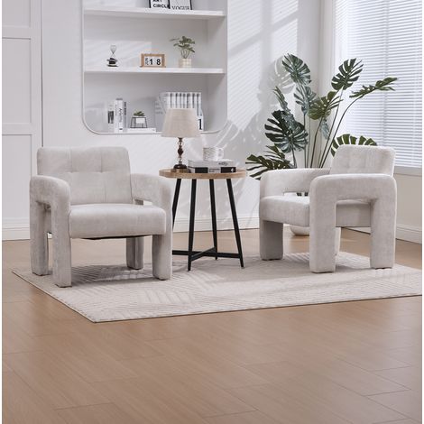 Fauteuil salon chaise design beige chenille 67 cm OKMYHOME (1/5)