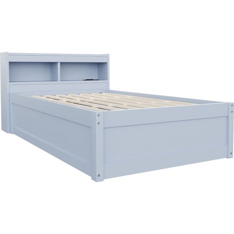 Cama multifuncional 90 x 200 cm con enchufe integrado, LED y arcón hidráulico, gris HOMVRA (1/5)