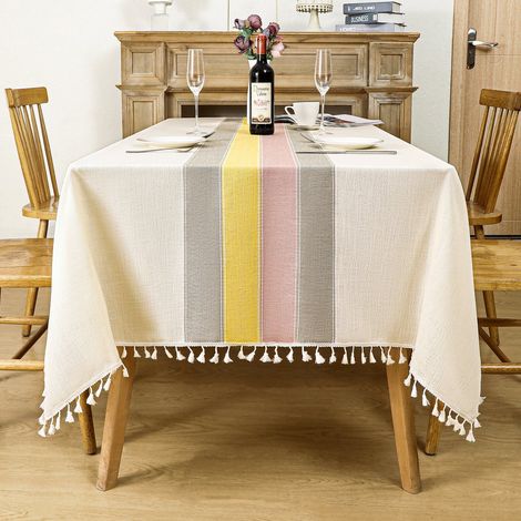 Nappe rectangulaire en lin, résistante aux taches, style moderne aspect tissu, imperméable, idéale pour l'extérieur, anniversaires, mariages, banquets, restaurants, fêtes, baby showers, etc., multicol (1/5)