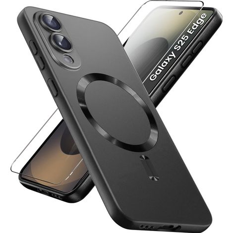 Funda para Samsung Galaxy S25 Edge, ColorMag, para MagSafe, negra + cristal templado 9H (1/5)