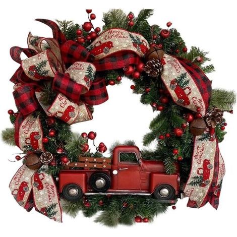 Couronne Noël porte d’entrée 40 cm, baies rouges pommes de pin nœuds vintage, décoration chaleureuse (1/4)