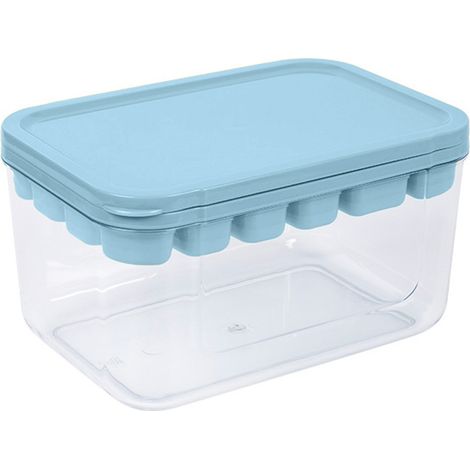 1 Bac à glaçons avec couvercle, transparent, empilable, facile à démouler, avec cuillère, pour réfrigérateur et fêtes (1/5)