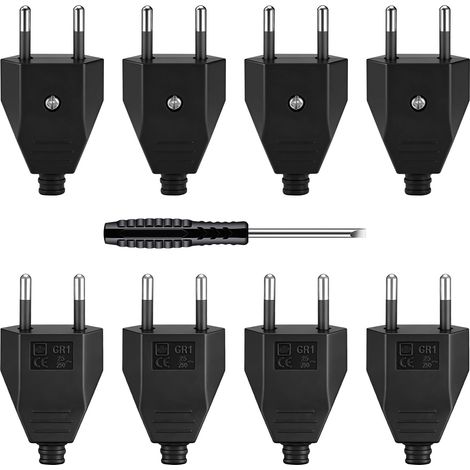 8 Pièces Prise Electrique Male 250V 2.5A, Fiche Male Prise Electrique en Matériau PP, Fiche électrique Mâle Avec Tournevis, D'alimentation Domestique Décorative à Encastrer ou à Remplacer (1/5)