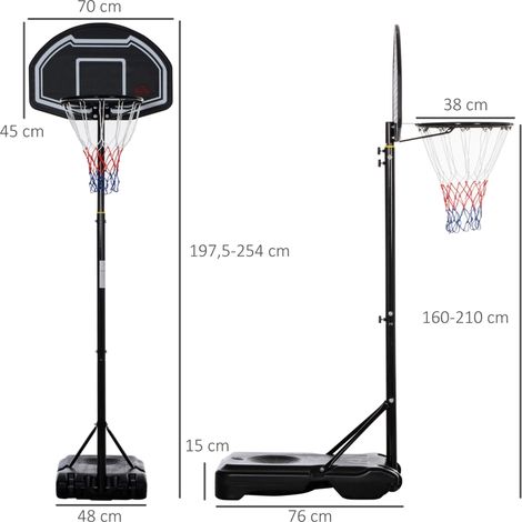 Support de basket extérieur pour ados, panier mobile avec roues, hauteur ajustable de 160 à 210 cm (1/5)