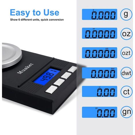 Balanza de precisión de 50 g x 0,001 g, balanza electrónica para joyería con pantalla LED, multifuncional, de cocina, de bolsillo con pesas de calibración. (1/3)